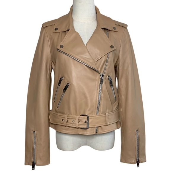 Walter Baker Allison Leather Biker Jacket Tan Latte Size M - Picture 3 of 17